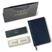 Ручка шариковая PARKER 'Jotter Core Stainless Steel GT', ежедневник А5 синий, пакет, 880889