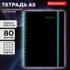 Тетрадь обложка пластик, А5 80 л., спираль пластик, резинка, клетка, BRAUBERG, черный/синий, 405385