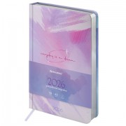 Ежедневник датированный 2026 А5 138x213 мм, BRAUBERG 'Vista', под кожу твердый, 'Pastel', 117458