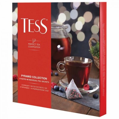 Чай TESS (Тесс), НАБОР 9 видов, 45 пирамидок, 82 г, картонная коробка, 1184-11