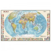 Карта настенная 'Мир. Политическая карта с флагами', М-1:30 млн., размер 122х79 см, ламинированная, 638, 377