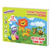 Пластилин классический ЮНЛАНДИЯ 'ВЕСЁЛЫЙ ШМЕЛЬ', 12 цветов, 204 г, СО СТЕКОМ, КВАДРАТНЫЙ, 104823
