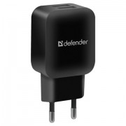 Зарядное устройство сетевое (220 В) DEFENDER EPA-13, 2 порта USB, выходной ток 2,1 А, черное, 83840