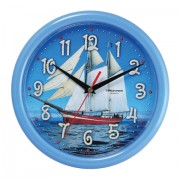Часы настенные TROYKA 21241250, круг, голубые с рисунком 'Парусник', голубая рамка, 24,5х24,5х3,1 см