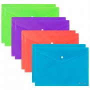 Папка-конверт с кнопкой А4, КОМПЛЕКТ 8 шт., яркие неоновые цвета ассорти, BRAUBERG 'NEON', 272871