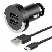 Зарядное устройство автомобильное DEPPA Ultra, кабель micro USB 1,5 м, 2 порта USB, выходной ток 2,1 А, черное, 11206