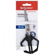 Ножницы BRAUBERG 'Super black' 170 мм, черные, 3-сторонняя заточка, ручки из ABS-пластика, 238854