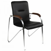 Кресло для приемных и переговорных 'Samba', деревянные накладки, хромированный каркас, кожзам черный
