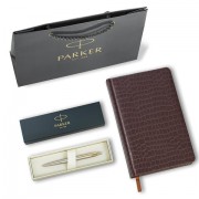 Ручка шариковая PARKER 'Jotter Core Stainless Steel GT', ежедневник А5 коричневый, пакет, 880890
