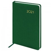 Ежедневник датированный 2021 А5 (138х213 мм) BRAUBERG 'Select', балакрон, зеленый, 111397