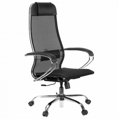 Кресло офисное МЕТТА 'К-12', хром, ткань-сетка, сиденье и спинка регулируемые, черное
