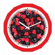 Часы настенные САЛЮТ П-Г1-190, многоугольник, с рисунком 'Ягоды', красная рамка, 28х28х4 см