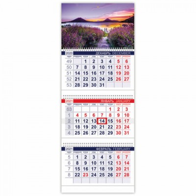 Календарь квартальный с бегунком, 2021 год, 3-х блочный, 3 гребня, 'ОФИС', 'Дыхание природы', HATBER, 3Кв3гр3_23097
