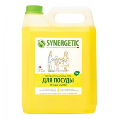 Средство для мытья посуды 5 л SYNERGETIC 'Лимон', антибактериальное, 103500