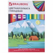 Цветная бумага А4 мелованная (глянцевая), 24 листа 24 цвета, на скобе, BRAUBERG, 200х280 мм, 'Путешествие', 129929