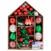 Шары ёлочные НАБОР 73 предмета, 'Fairy House', красный/зеленый/белый, пластик, ЗОЛОТАЯ СКАЗКА, 592181