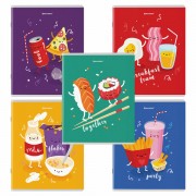 Тетради КОМПЛЕКТ 5 шт. А5, 48 л., BRAUBERG скоба, клетка, TWIN лак, 'Funny Food', 404397