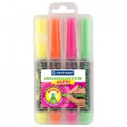 Текстовыделители ПАСТЕЛЬНЫЕ 4 ЦВЕТА CENTROPEN 'Flexi', гибкий наконечник, 1-5 мм, 8542/4, 485420402