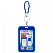 Бейдж вертикальный (85х54 мм), петля с карабином, СЛАЙДЕР, синий, BRAUBERG EXTRA, 238836