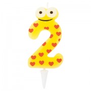 Свеча-цифра для торта '2' 'С глазками', 6 см, ЗОЛОТАЯ СКАЗКА, с держателем, в блистере, 591405