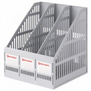Лоток вертикальный для бумаг BRAUBERG 'SMART-MAXI' (254х255х297 мм), 3 отделения, сетчатый, сборный, серый, 231524
