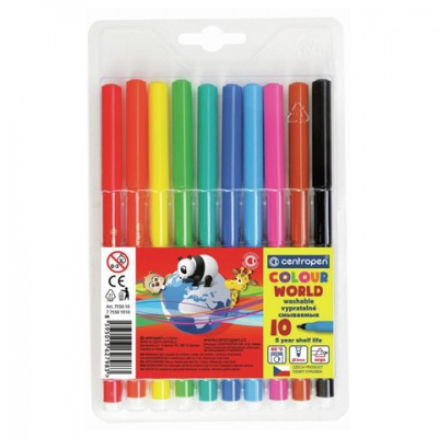 Фломастеры 10 ЦВЕТОВ CENTROPEN 'Colour World', трехгранные, смываемые, 7550/10TP, 7 7550 1084