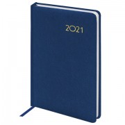 Ежедневник датированный 2021 А5 (138х213 мм) BRAUBERG 'Select', балакрон, темно-синий, 111399