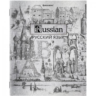 Тетрадь предметная SILVER 48 листов, металлизированный картон, РУССКИЙ ЯЗЫК, линия, подсказ, BRAUBERG, 404021