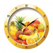 Часы настенные TROYKA 11150157, круг, белые с рисунком 'Фрукты', желтая рамка, 29х29х3,5 см