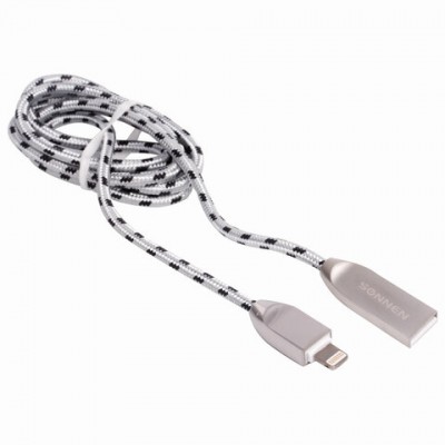 Кабель USB 2.0-Lightning, 1 м, SONNEN Premium, медь, для iPhone/iPad, передача данных и зарядка, 513126