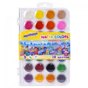 Краски акварельные ЮНЛАНДИЯ 'ДОМИКИ', 28 цветов, круглые кюветы 28 мм, пенал, 192632