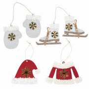 Набор елочных украшений 'Фигуристка', 6 шт., дерево, цвет: красный / белый, ЗОЛОТАЯ СКАЗКА, 592003