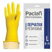 Перчатки МНОГОРАЗОВЫЕ латексные PACLAN 'Professional', хлопчатобумажное напыление, размер L (большой), желтые, вес 50 г