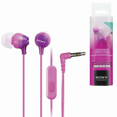 Наушники с микрофоном (гарнитура) SONY MDR-EX15AP, проводные, 1,2 м, вкладыши, стерео, фиолетовые, MDREX15APV.CE7