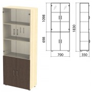 Шкаф закрытый со стеклом 'Канц', 700х350х1830 мм, цвет дуб молочный/венге (КОМПЛЕКТ)