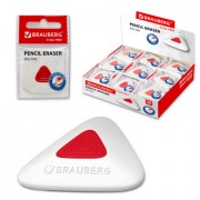 Ластик BRAUBERG 'Trios PRO', 36х36х9 мм, белый, треугольный, красный пластиковый держатель, 229559