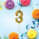 Свеча-цифра для торта '3' золотая с глиттером, 6 см, ЗОЛОТАЯ СКАЗКА, на шпажке, в блистере, 591416