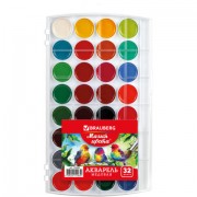 Краски акварельные BRAUBERG 'МАГИЯ ЦВЕТА' 32 цвета, медовые, круглые кюветы, пенал, 192684