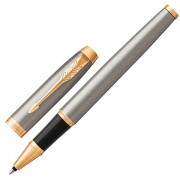 Ручка-роллер PARKER 'IM Core Brushed Metal GT', корпус серебристый матовый лак, позолоченные детали, черная, 1931663
