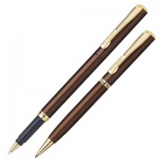 Набор PIERRE CARDIN (Пьер Карден): шарикова ручка + ручка-роллер, корпус коричневый, латунь, PC0866BP/RP, синие