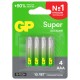 Батарейки КОМПЛЕКТ 4 шт., GP Super G-Tech, AAA (LR03, 24А), алкалиновые, мизинчиковые, блистер, 24A-2