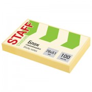 Блок самоклеящийся (стикеры) STAFF STANDARD, ПАСТЕЛЬНЫЙ 76х51 мм, желтый, 100 листов, 116581