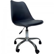 Кресло стул BRABIX 'Eames MG-310 CH', хром, пластик черный, экокожа черная, 532925