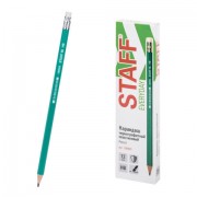 Карандаш чернографитный STAFF 'EVERYDAY' BLP-963, 1 шт., НВ, с ластиком, пластиковый, зеленый корпус, 180963