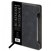 Блокнот А5 165x218 мм, BRAUBERG 'Perfect', под кожу софт-тач, держатель для ручки, 80 листов, клетка, черный, 116614