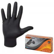 Перчатки нитриловые повышенной прочности, КОМПЛЕКТ 25 пар, размер XL (очень большой), E-DUO, черные, E65-0X-Black