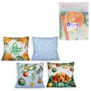 Чехол на подушку новогодний, НАБОР 4 шт., 45х45 см, 'X-mas Magic', полиэстер, ЗОЛОТАЯ СКАЗКА, 592528