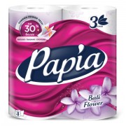 Бумага туалетная бытовая, спайка 4 шт., 3-слойная (4х16,5 м), PAPIA, аромат 'Балийский цветок', 5080735