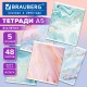 Тетради КОМПЛЕКТ 5 шт. А5, 48 л. BRAUBERG, скоба, клетка, SoftTouch, фольга, 'Pastel Marble', 404398