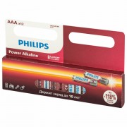 Батарейки алкалиновые 'мизинчиковые' КОМПЛЕКТ 12 шт PHILIPS Power Alkaline, ААА (LR03, Б0064681